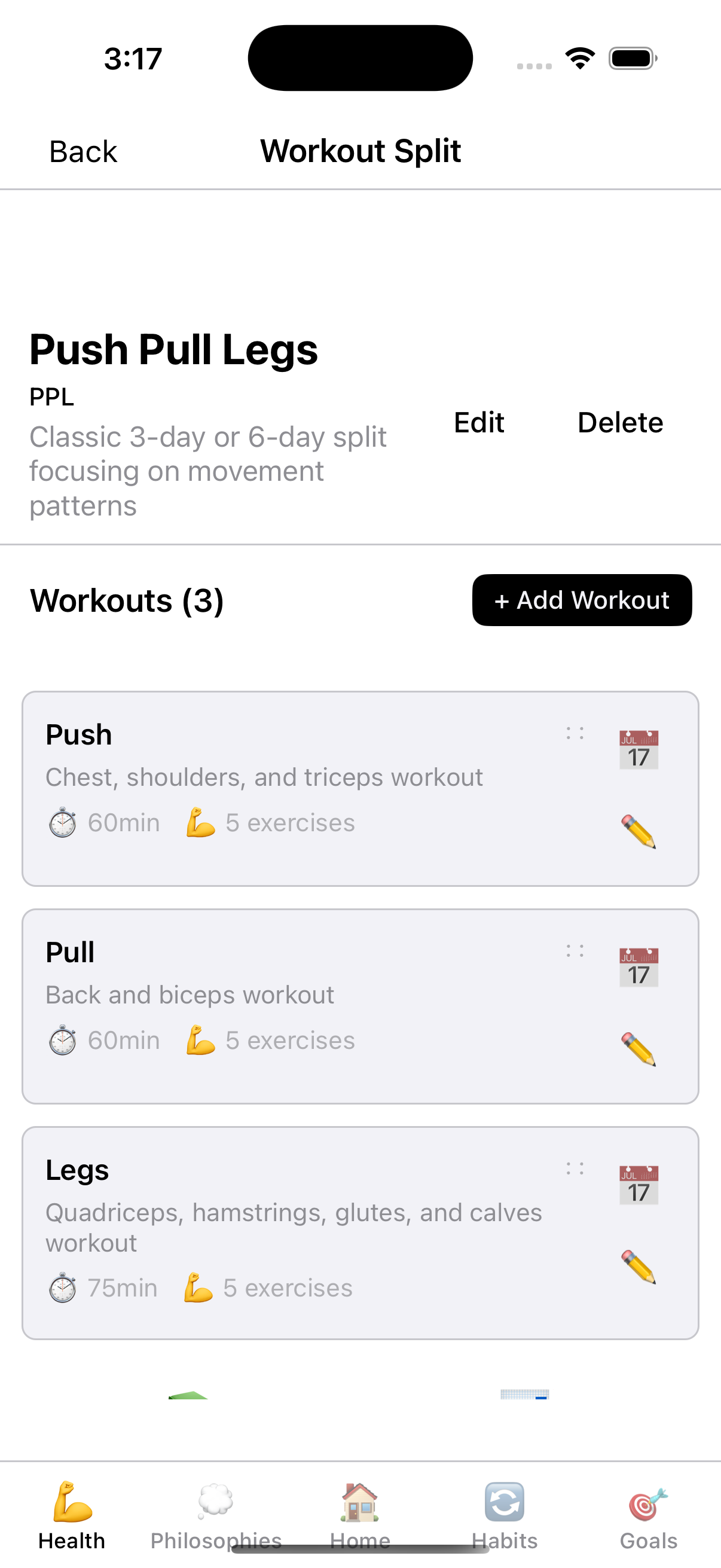 Split Details - See your complete workout program